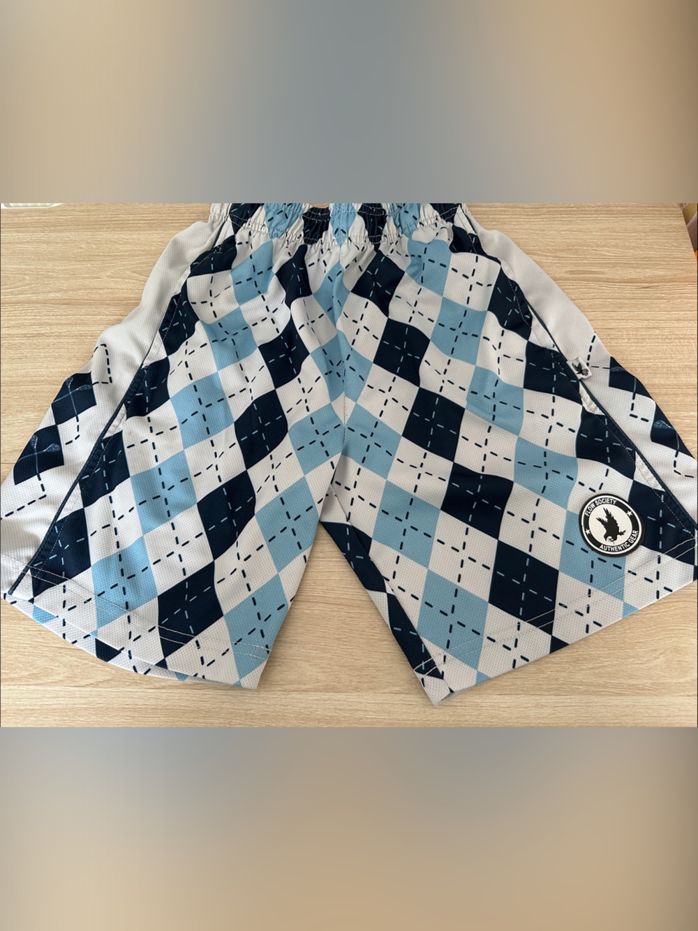 Blue Argyle Kids lacrosse Shorts with Elastic Waist